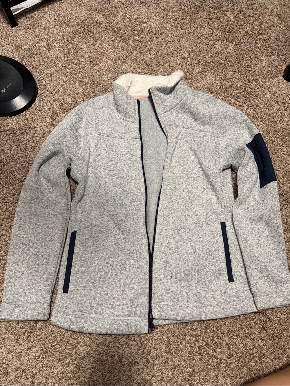 Nautica Light Gray Fleece Jacket with Navy Trim